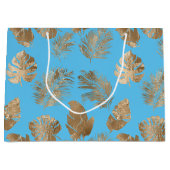 Aqua Blauw Goud Tropische bladeren Groot Cadeauzakje (Voorkant)