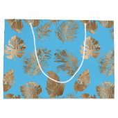Aqua Blauw Goud Tropische bladeren Groot Cadeauzakje (Achterkant)