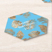 Aqua Blauw Goud Tropische bladeren Kartonnen Onderzetters (Schuin)