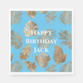 Aqua Blauw Goud Tropische bladeren Servet (Voorkant)