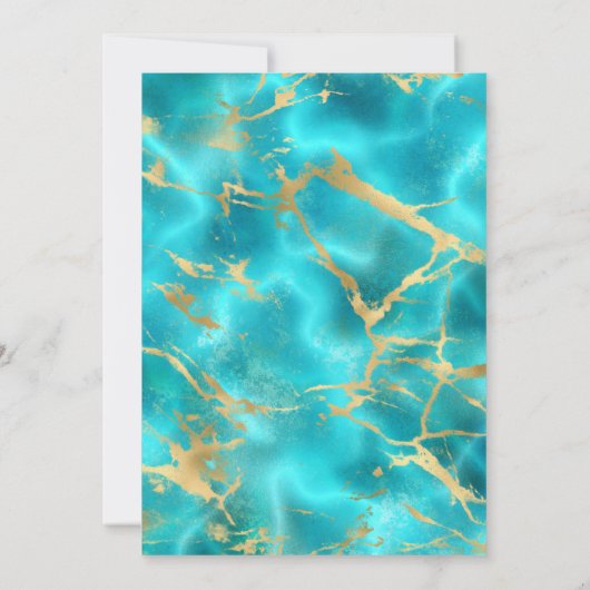 Aqua Blauw Goud Water Arch Moslim Bruiloft Kaart (Achterkant)