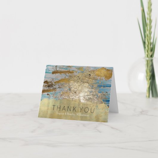 Aqua Blauw Gouden Abstract Bedankt (Voorkant)