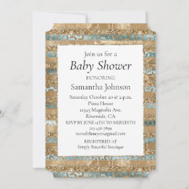 Aqua Blauw Gouden Glitter Luipaardprint Strepen Kaart