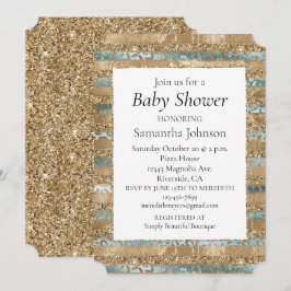 Aqua Blauw Gouden Glitter Luipaardprint Strepen Kaart