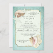 Aqua Blauw Gouden Rol Strand Oceaan Schelp Zeester Kaart (Voorkant)