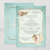 Aqua Blauw Gouden Rol Strand Oceaan Schelp Zeester Kaart (Voorkant / Achterkant)