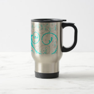 aqua blauw gray flourls reizen koffiebok reisbeker