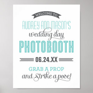 Aqua blauw grijs aangepast trouwfoto booth bord poster