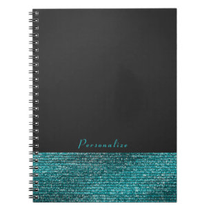 Aqua Blauw & Grijs Moderne Glamour Pailletten Eleg Notitieboek