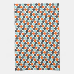 Aqua blauw, grijs, oranje geometrisch hexagonpatro theedoek