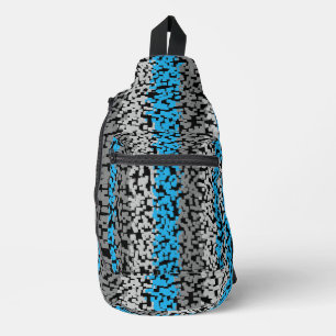 Aqua blauw grijs zwart digitale pixelstrepen sling bag