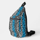 Aqua blauw grijs zwart digitale pixelstrepen sling bag (Rechterhoek)