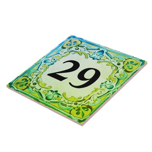 Aqua Blauw Groen Decoratief Huisnummerplaat Tegeltje (Zijkant)