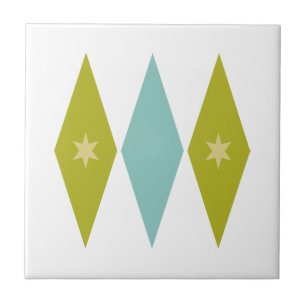 Aqua Blauw Groen Geel Diamanten Sterren Midden Eeu Tegeltje