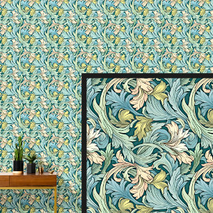 Aqua Blauw Groen Geel Roze Art Nouveau Behang