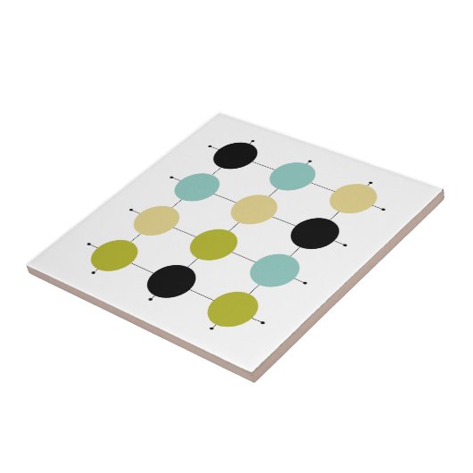 Aqua Blauw Groen Geel Zwart Cirkels Midden Eeuw Tegeltje (Zijkant)