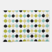 Aqua Blauw Groen Gele Cirkels op Zwarte Lijnen Theedoek (Horizontaal)