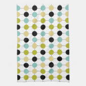 Aqua Blauw Groen Gele Cirkels op Zwarte Lijnen Theedoek (Verticaal)