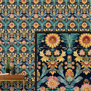 Aqua Blauw Groen Goud Art Nouveau Behang