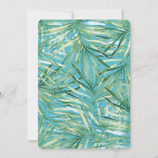 Aqua Blauw Groen Tropisch Bladeren Waterverf Bruil Kaart (Achterkant)