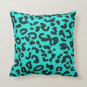 Aqua blauw-groen, turquoise luipaard dierenprint kussen