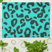 Aqua blauw-groen, turquoise luipaard dierenprint theedoek (Gevouwen)