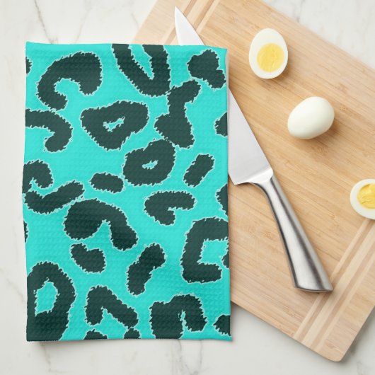Aqua blauw-groen, turquoise luipaard dierenprint theedoek (Quarter Fold)