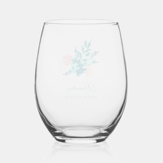 Aqua Blauw Groen Waterverf Bloemig Bruidsdiner Wijnglas Zonder Voet (Achterkant)