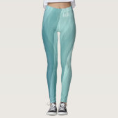 Aqua Blauw Groen Waterverf Strepen Aangepaste Naam Leggings (Voorkant)
