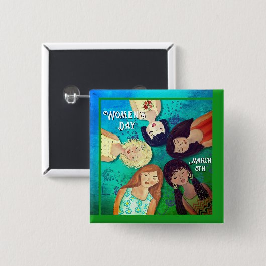 Aqua blauw groen Women's Day Button (Voorkant /achterkant)