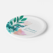 Aqua Blauw Groene Aquarel Bloemrijke Bruidsdouche Papieren Bordje (Gekanteld)