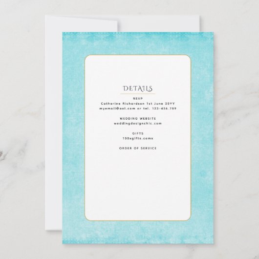 Aqua Blauw Katholiek Nuptial Mass Bruiloft Kaart (Achterkant)