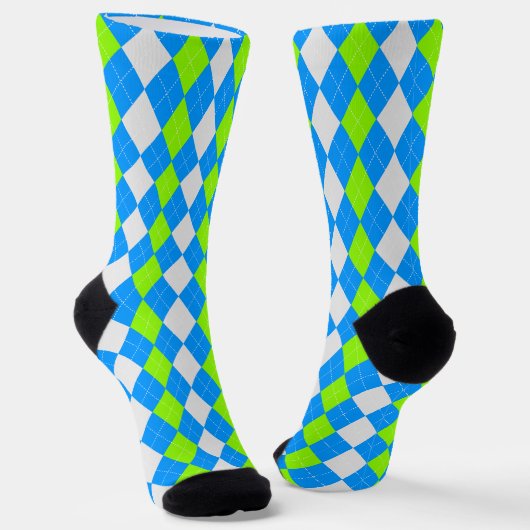 AQUA BLAUW & LIMOGENGROEN Argylepatroon Sokken (Gebogen)