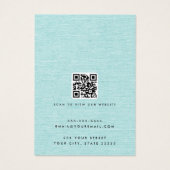 Aqua blauw linnen look logo QR oorbel display kaar Visitekaartje (Achterkant)