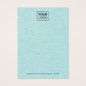 Aqua blauw linnen look logo QR oorbel display kaar Visitekaartje (Voorkant)