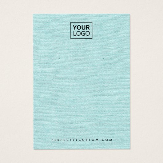 Aqua blauw linnen look logo QR oorbel display kaar Visitekaartje (Voorkant)