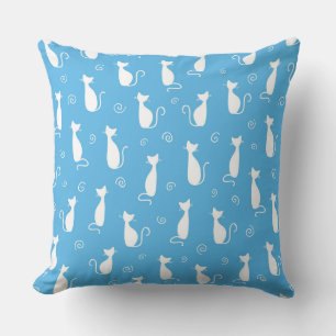 AQUA BLAUW MET WITTE KAT SILHOUETTEN KUSSEN