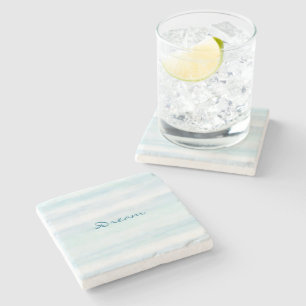 Aqua Blauw Mint Witte Waterverf Strepen Ombre Stenen Onderzetter