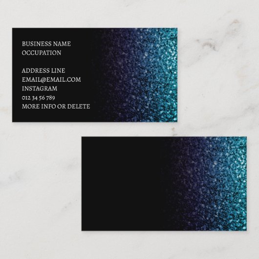 Aqua blauw Ombre faux glitter glanzend zwart elega Visitekaartje (Voorkant / Achterkant)