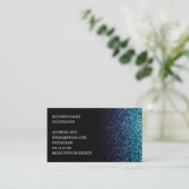 Aqua blauw Ombre faux glitter glanzend zwart elega Visitekaartje (Staand voorkant)