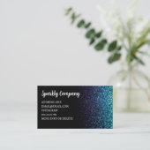 Aqua blauw Ombre faux glitter glanzend zwart elega Visitekaartje (Staand voorkant)