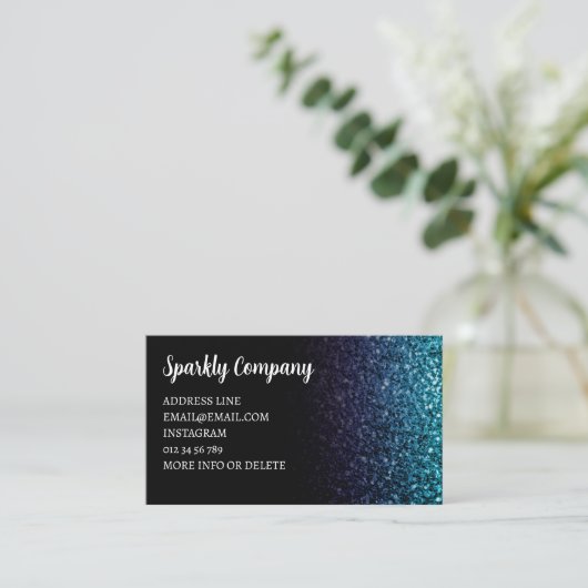 Aqua blauw Ombre faux glitter glanzend zwart elega Visitekaartje (Staand voorkant)