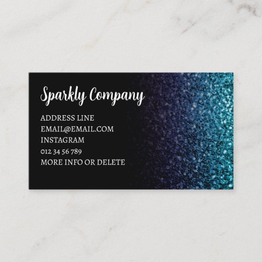 Aqua blauw Ombre faux glitter glanzend zwart elega Visitekaartje (Voorkant)