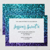 Aqua blauw Ombre glinstert Sweet 16 elegante scrip Kaart (Voorkant / Achterkant)