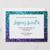 Aqua blauw Ombre glinstert Sweet 16 elegante scrip Kaart (Voorkant)