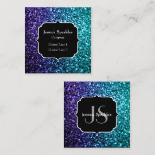 Aqua blauw Ombre nepschitterende glitters Monogram Vierkante Visitekaartje