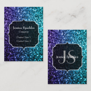 Aqua blauw Ombre nepschittert glinstert Monogram Visitekaartje