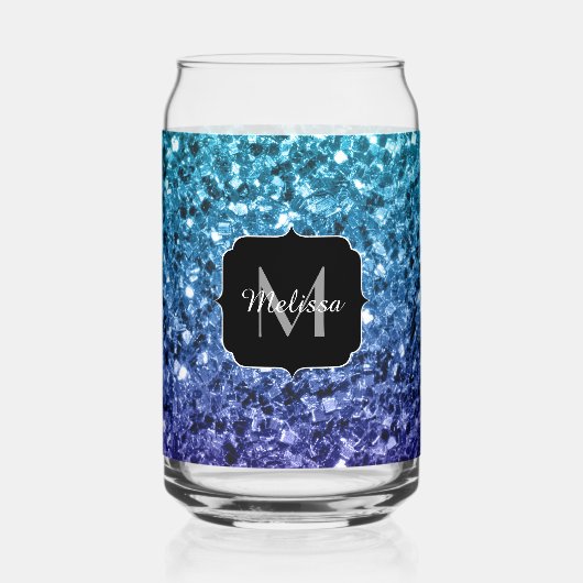 Aqua blauw Ombre sparkles Custom Monogram Blikvorm Glas (Voorkant)
