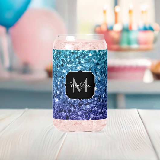 Aqua blauw Ombre sparkles Custom Monogram Blikvorm Glas (Insitu (Baby Shower))
