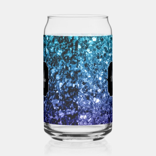 Aqua blauw Ombre sparkles Custom Monogram Blikvorm Glas (Rechts)